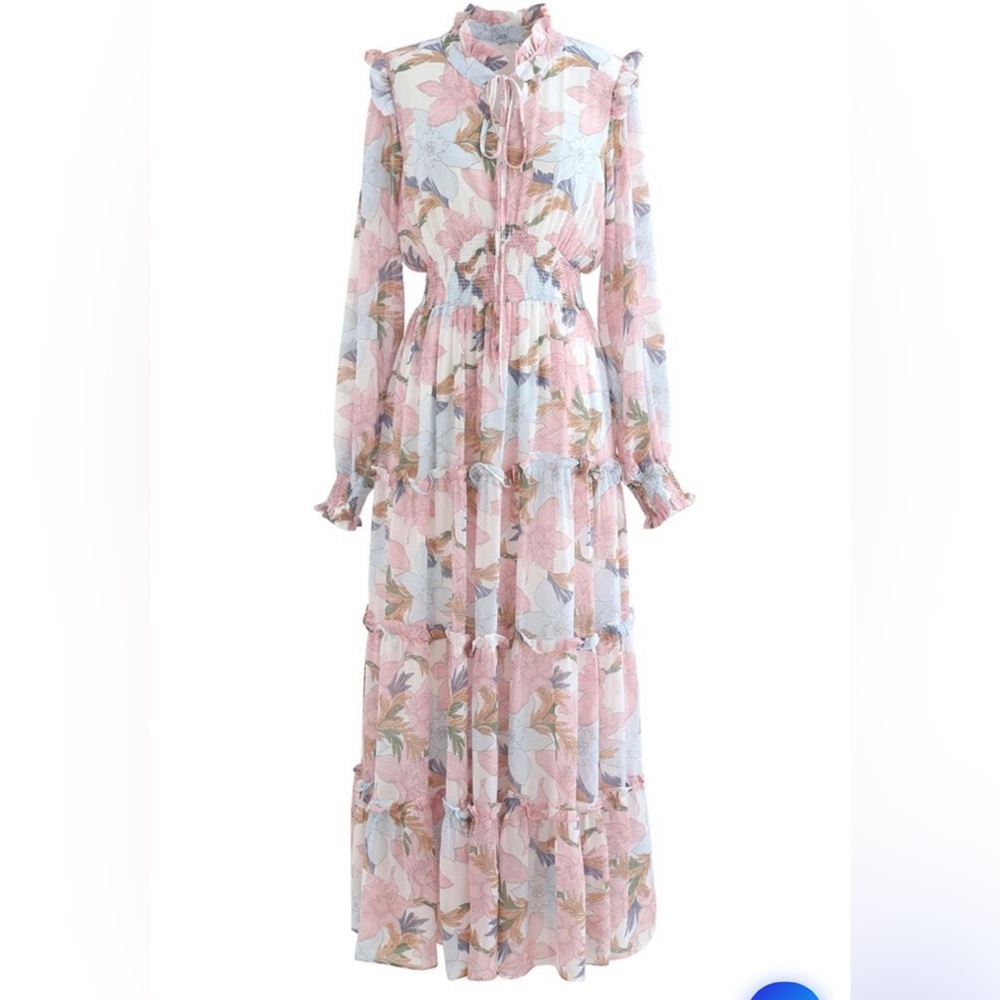 CHICWISH PINK LILY BLOSSOM CHIFFON MAXI DRESS